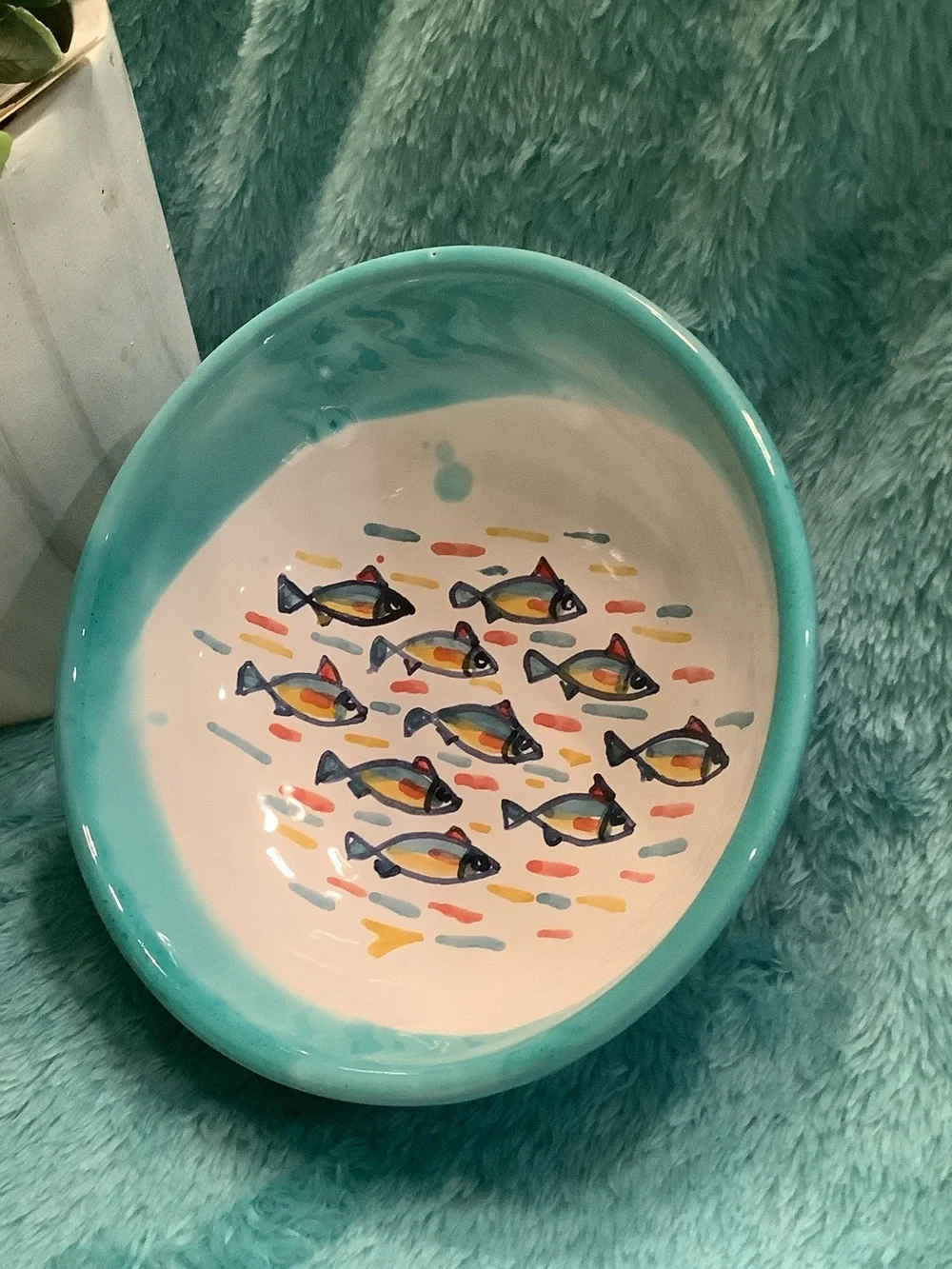 Taormina Italy Handcrafted Ceramic Turquoise Fish1 Serve Bowl NWT 5.25x5.25x2.5”